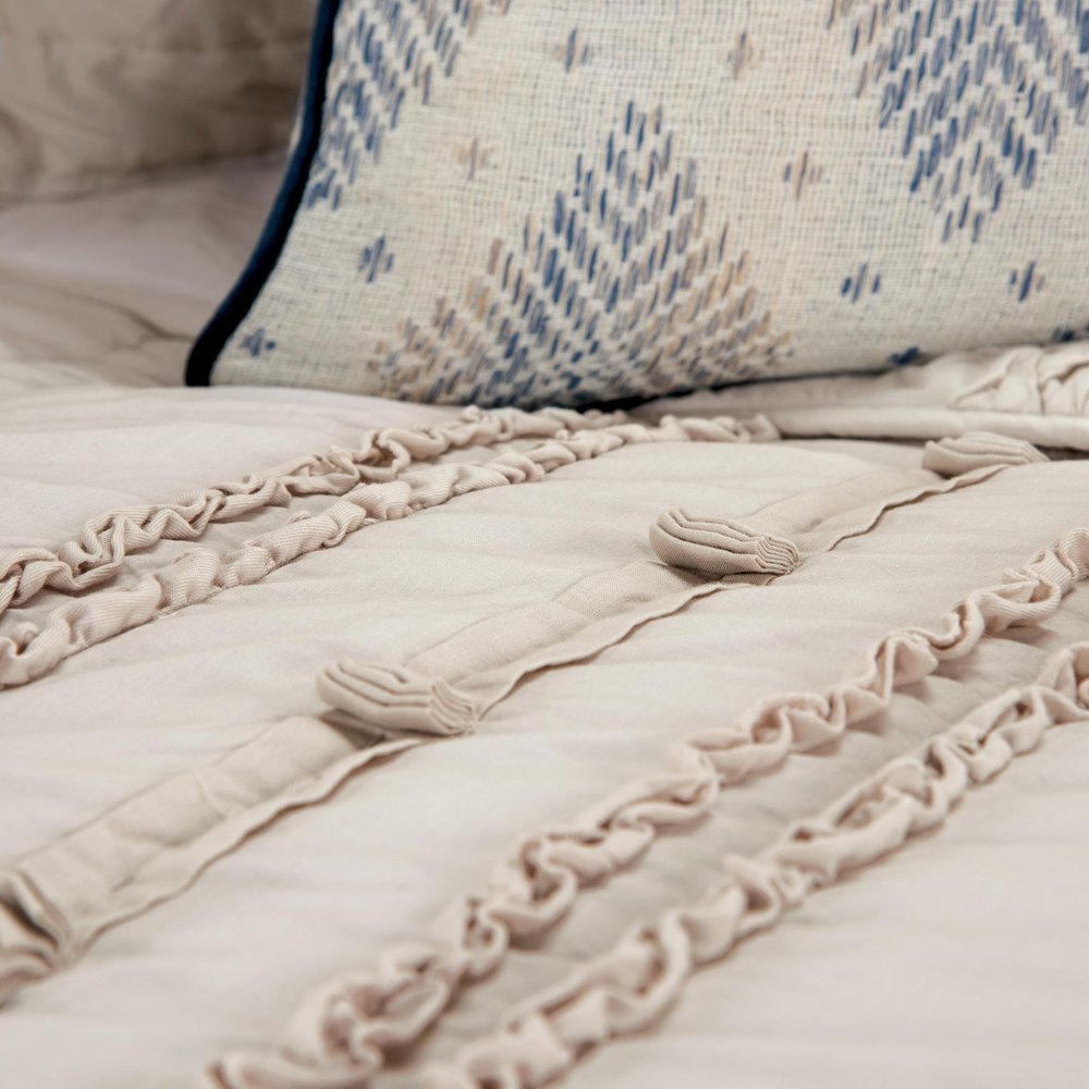 92" X 106" Natural Striped Cotton Quilt