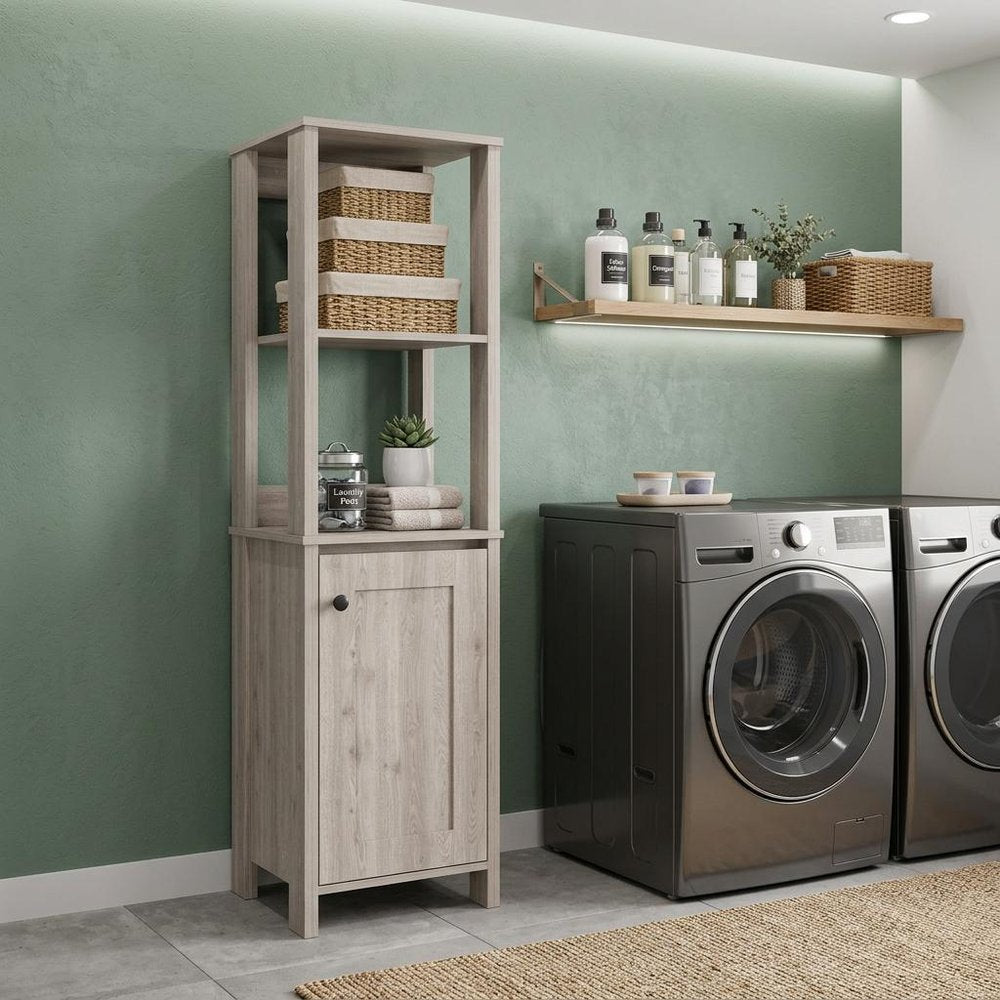16" Light Gray Wood Freestanding Single Door Bathroom Vanity