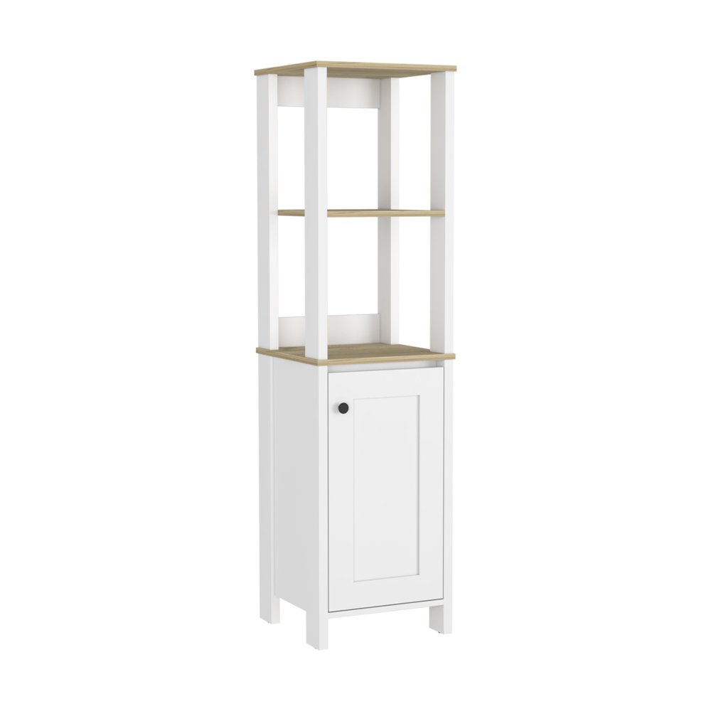 16" White And Natural Wood Freestanding Single Door Bathroom Vanity