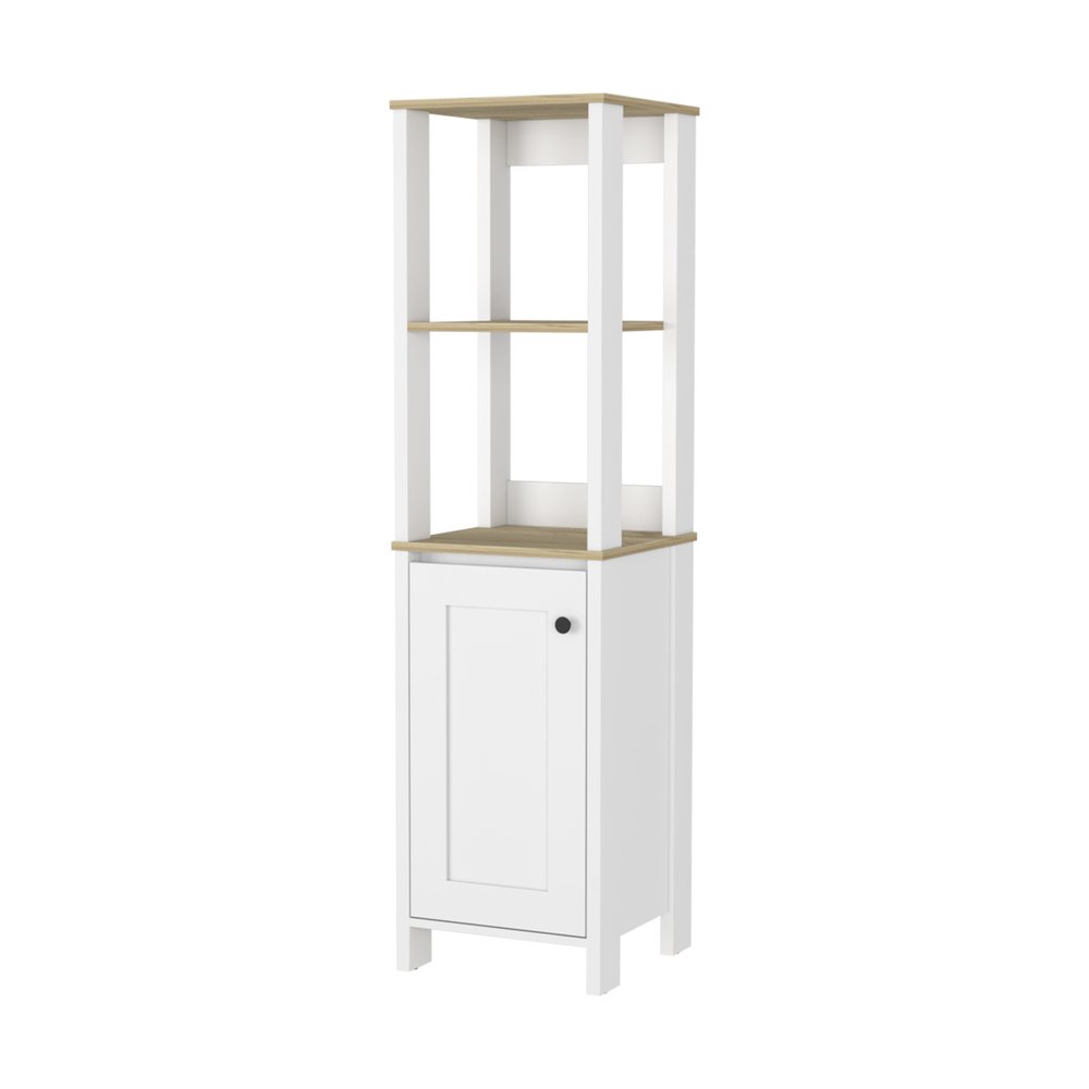 16" White And Natural Wood Freestanding Single Door Bathroom Vanity