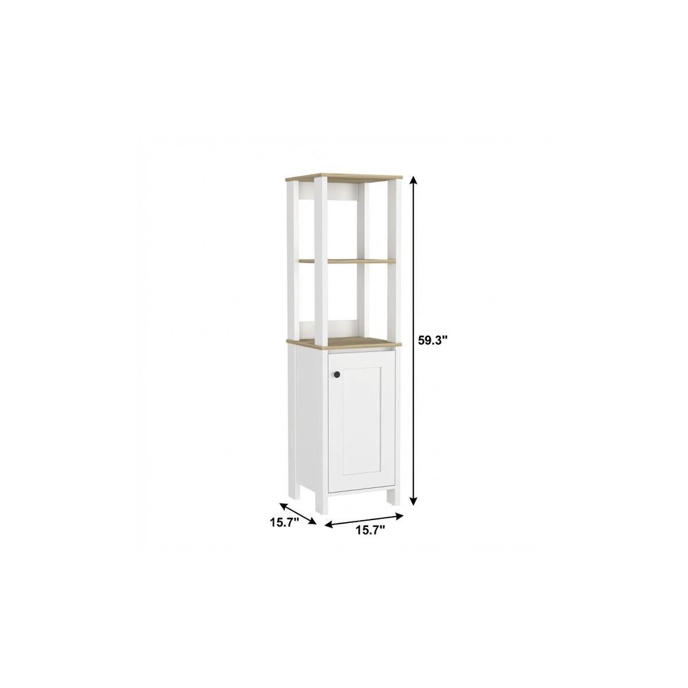 16" White And Natural Wood Freestanding Single Door Bathroom Vanity