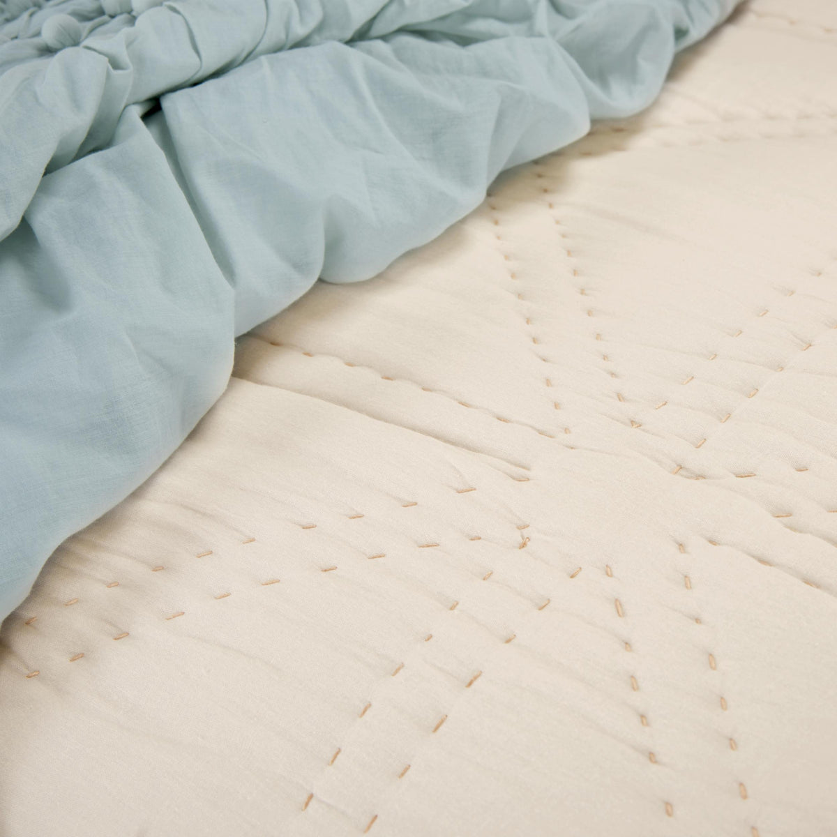 Set of Three Ivory Geometric Queen Quilt