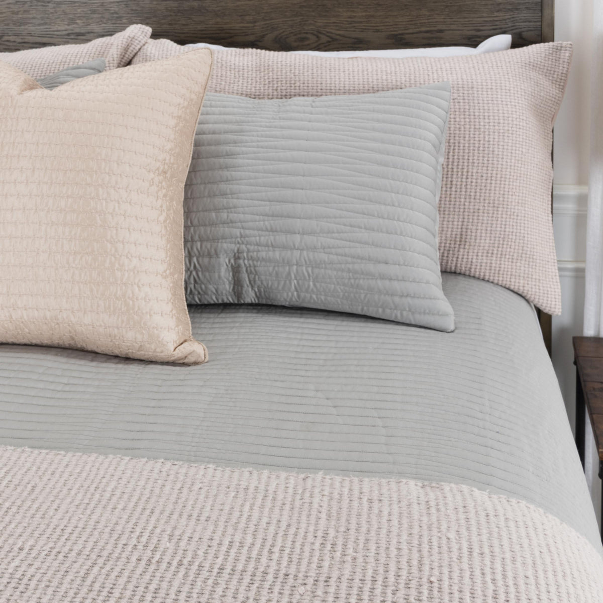 Set of Three Gray Geometric King Quilt