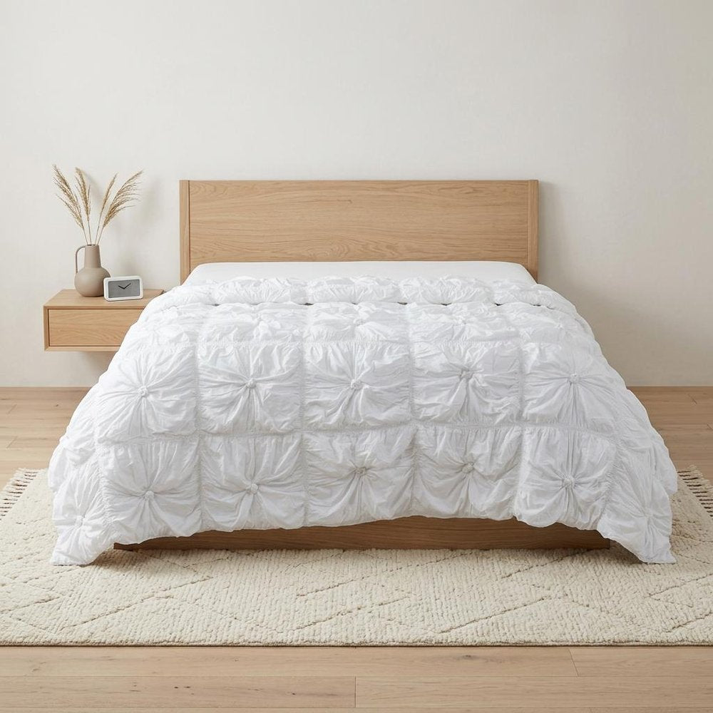 86" X 68" White Geometric Cotton Quilt