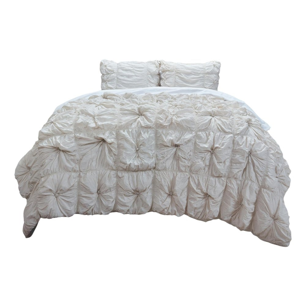 Natural Twin Cotton Blend Washable Polyester Down Alternative Comforter Set With Two Shams