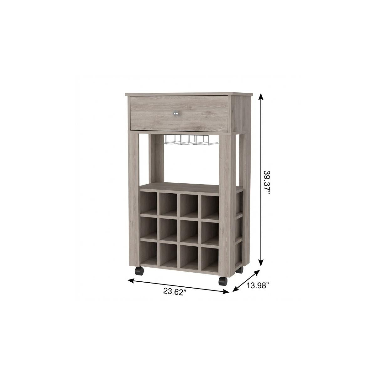 Light Gray Rolling Bar Cart With Wine Storage