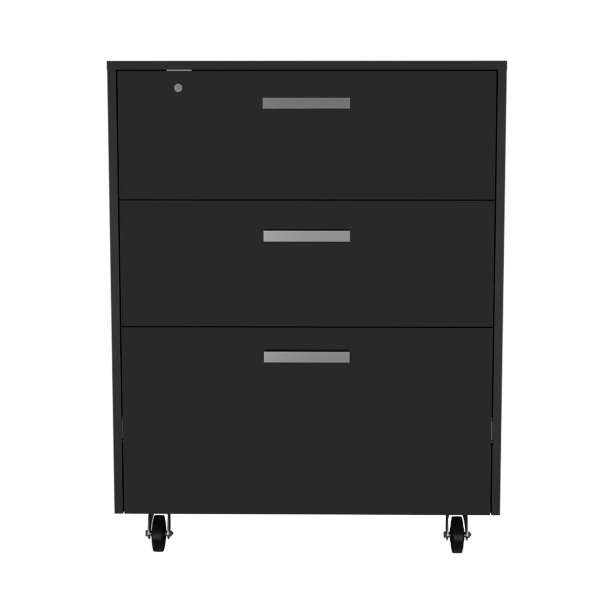 35" Black Wood Three Drawers Filing Cabinet
