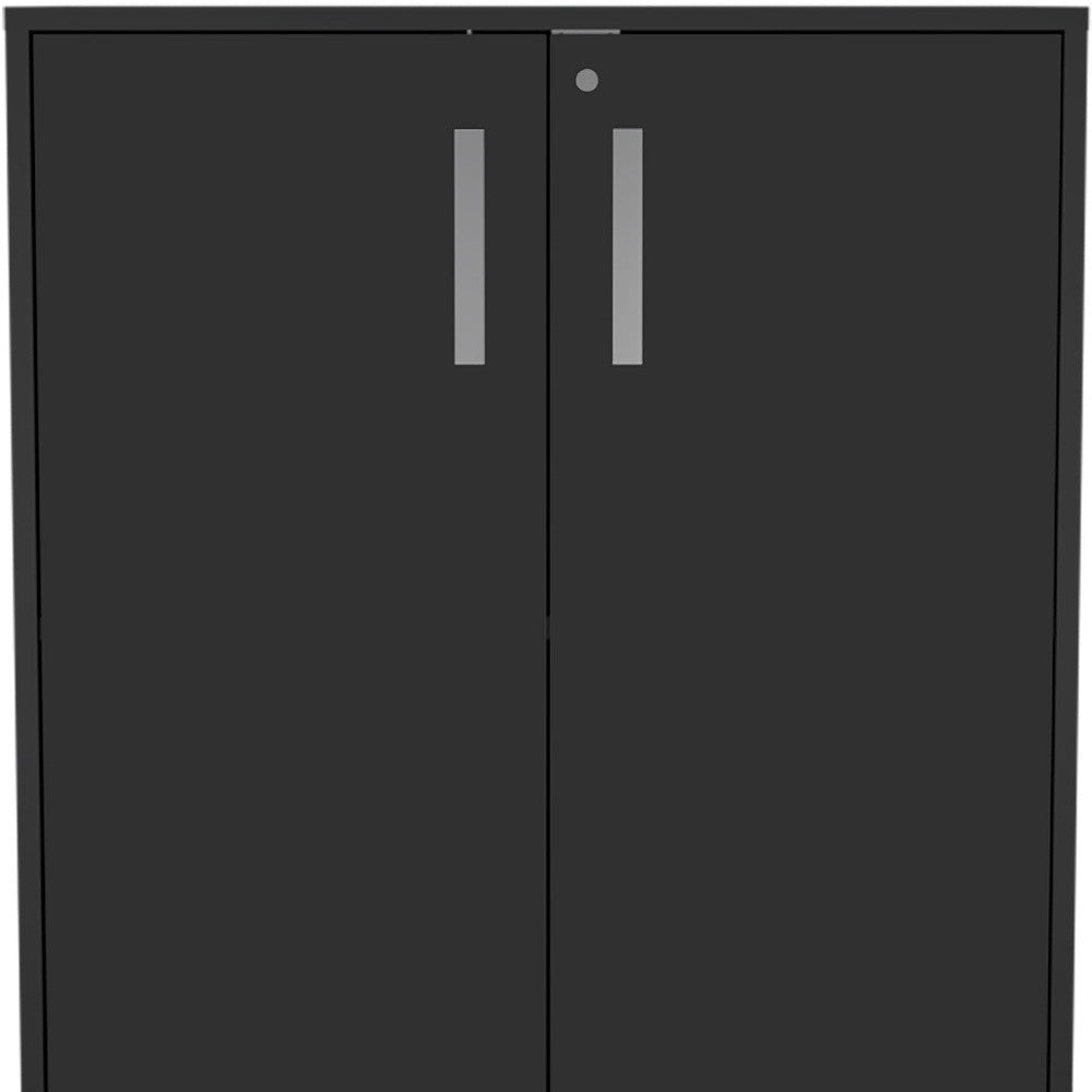 35" Black Wood Rolling Storage Cabinet With Two Doors