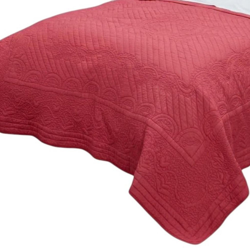 92" X 90" Coral Floral Cotton Quilt