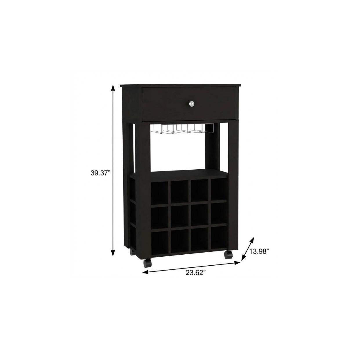 Black Rolling Bar Cart With Wine Storage