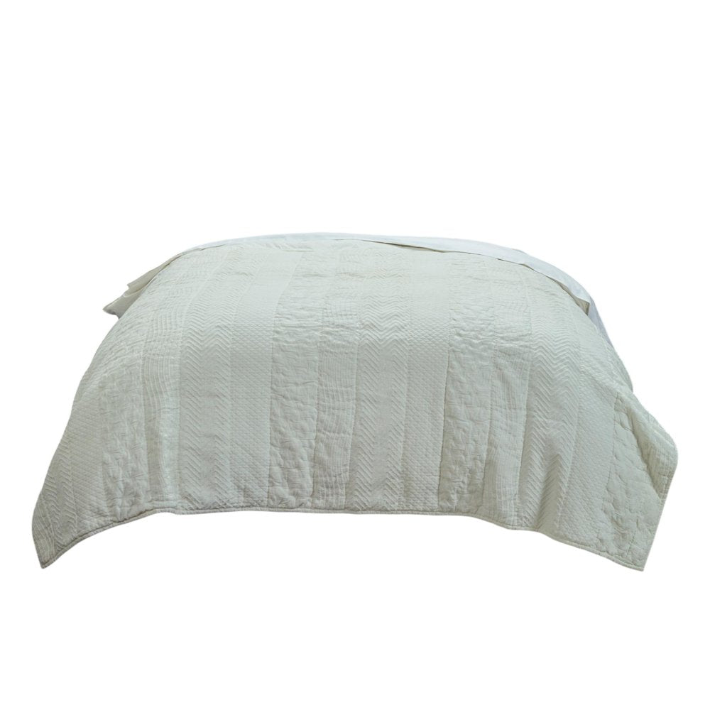 92" X 90" Ivory Striped Cotton Quilt