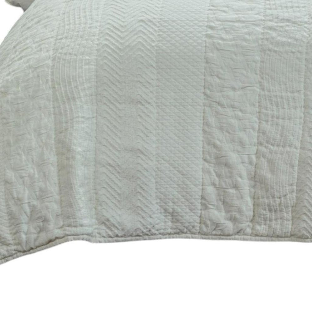 92" X 90" Ivory Striped Cotton Quilt