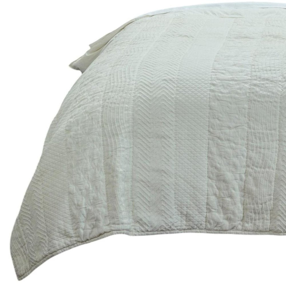 92" X 90" Ivory Striped Cotton Quilt