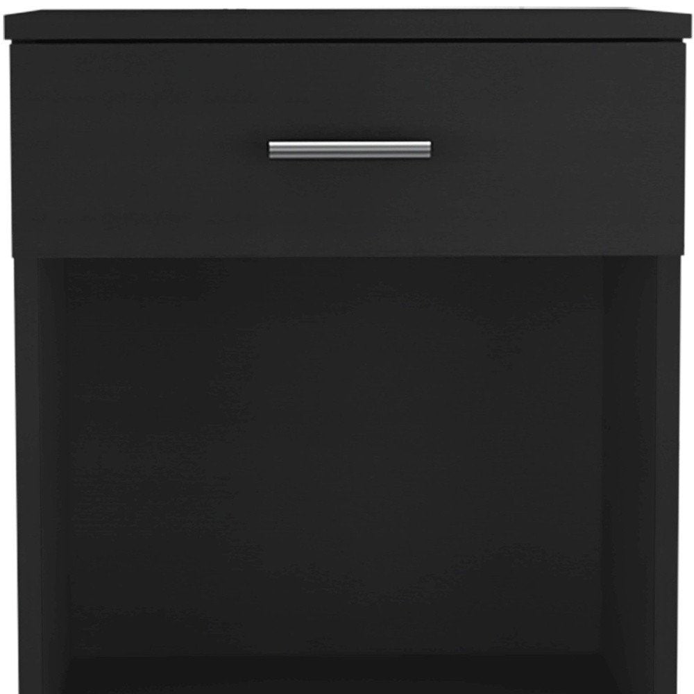22" Black Wood One Drawer Nightstand
