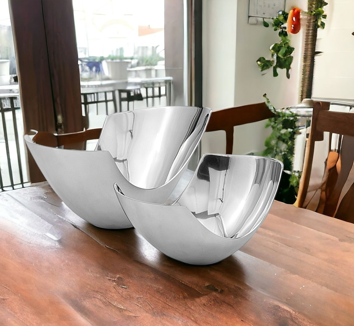 Set of Two Mod Aluminum Scoop Centerpiece Bowls