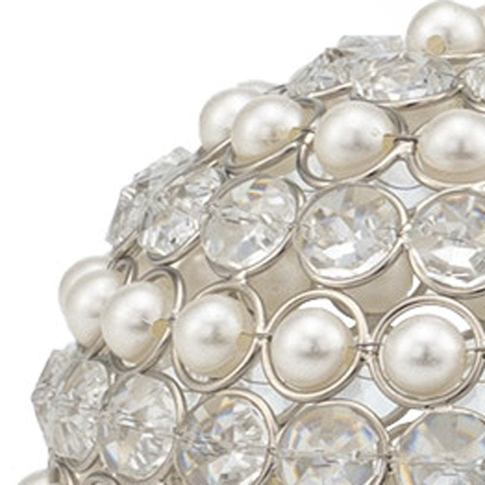 Set of Two Silver and Clear Faux Crystal and Pearl Decorative Orbs