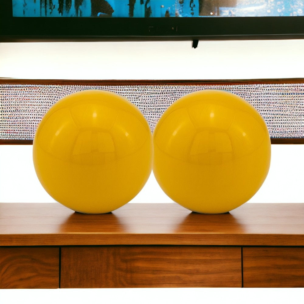 Set of 2 Yellow Enameled Aluminum Spheres