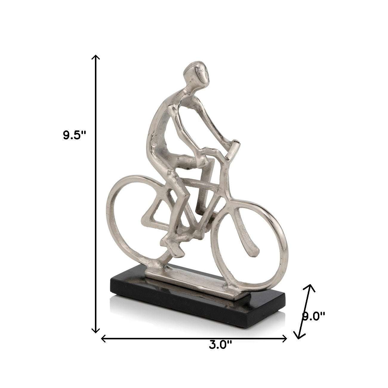 10" Silver and Black Marble Aluminum Man on Bike Sculpture