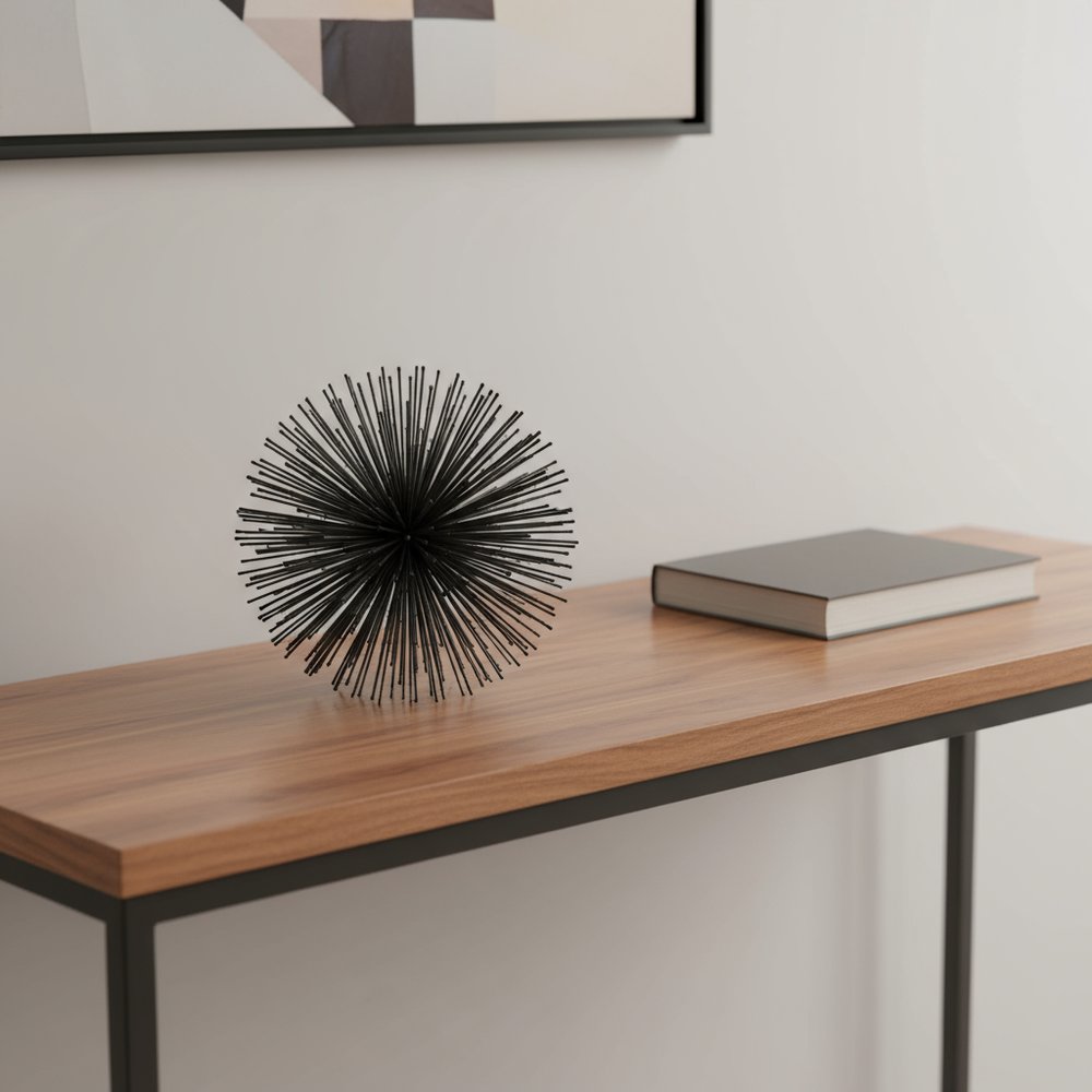 10" Black Iron Decorative Orb Tabletop Sculpture