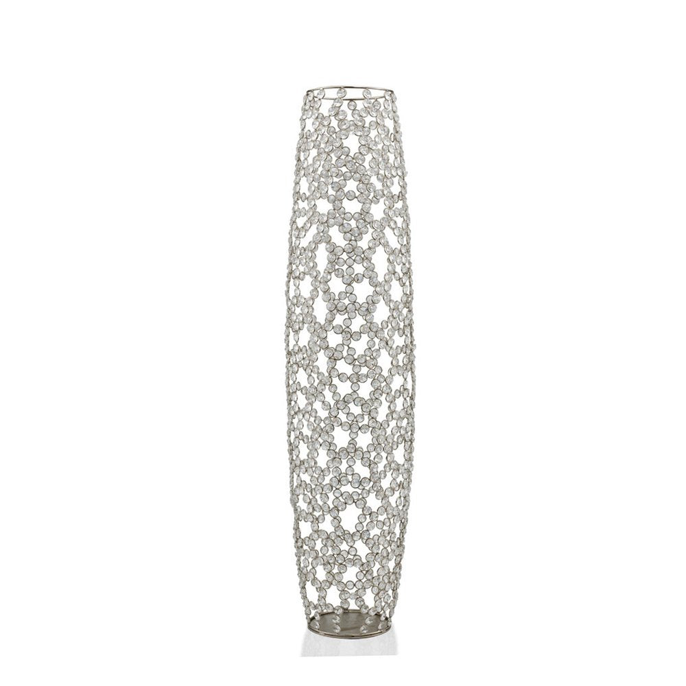 47" Silver Oval Crystal Glass Floor Vase With Faux Crystals