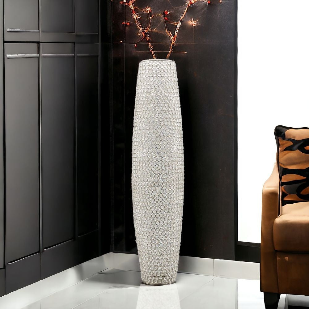 40" Crystal Glass Silver Cylinder Floor Vase