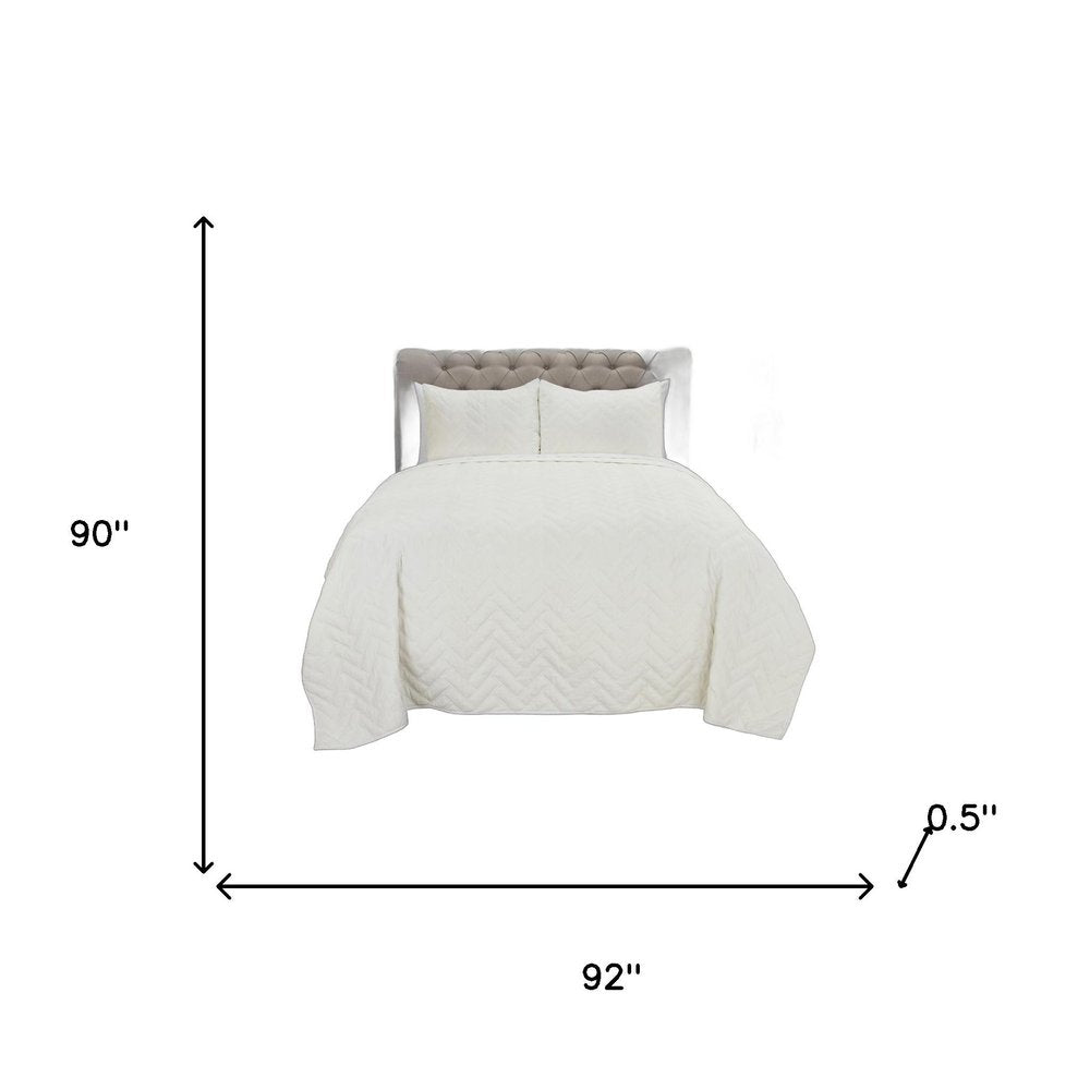 92" X 90" White Chevron Cotton Quilt