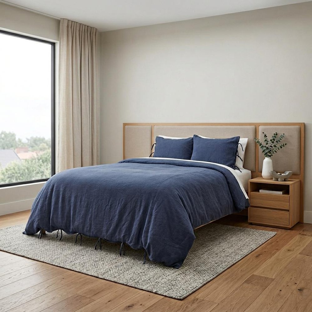Indigo Queen Cotton Washable Polyester Duvet Cover Set With Two Shams