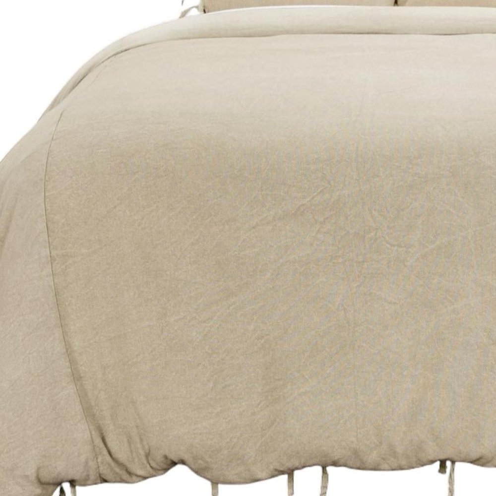Natural Queen Cotton Washable Polyester Duvet Cover Set With Two Shams