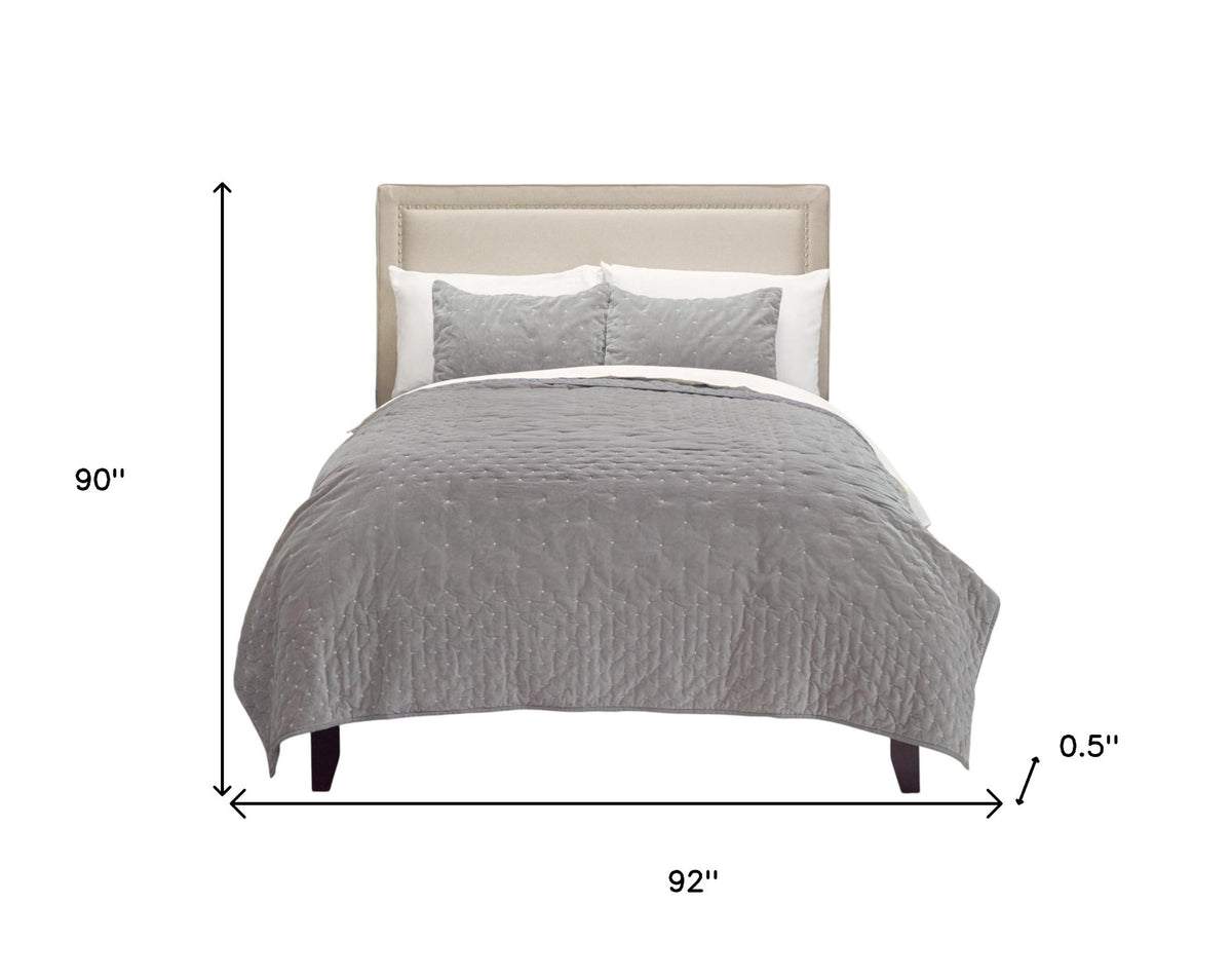 Gray Polka Dots Queen Quilt