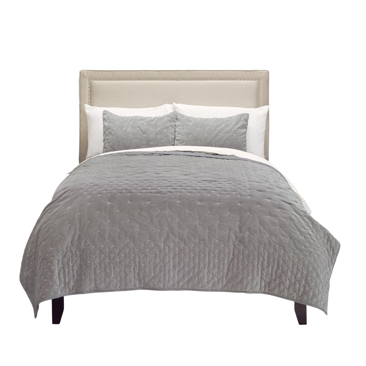 Gray Polka Dots Queen Quilt