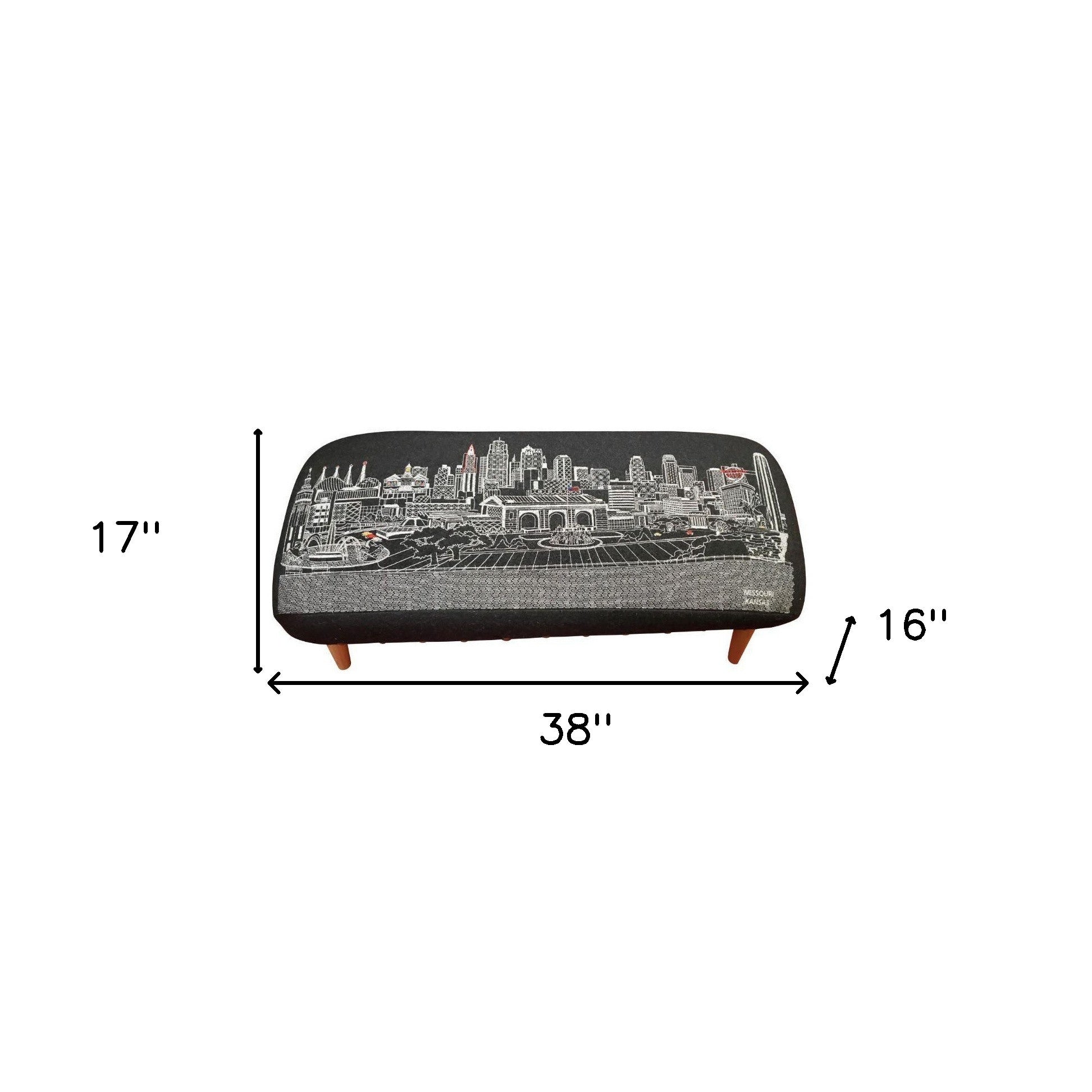 38" Black Wool and Brown Ottoman
