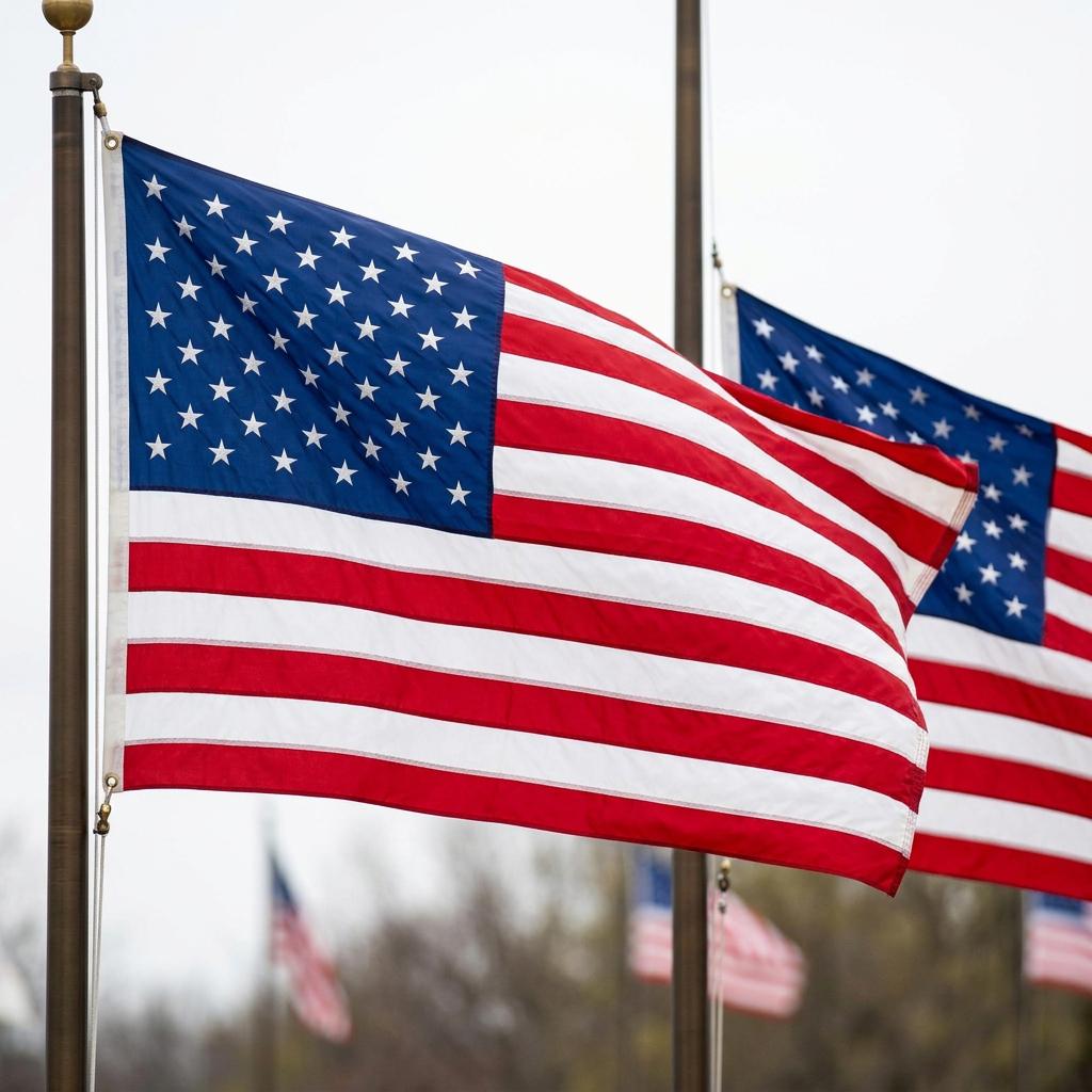 Set of Two Red White And Blue Embroidered Nylon American Flags