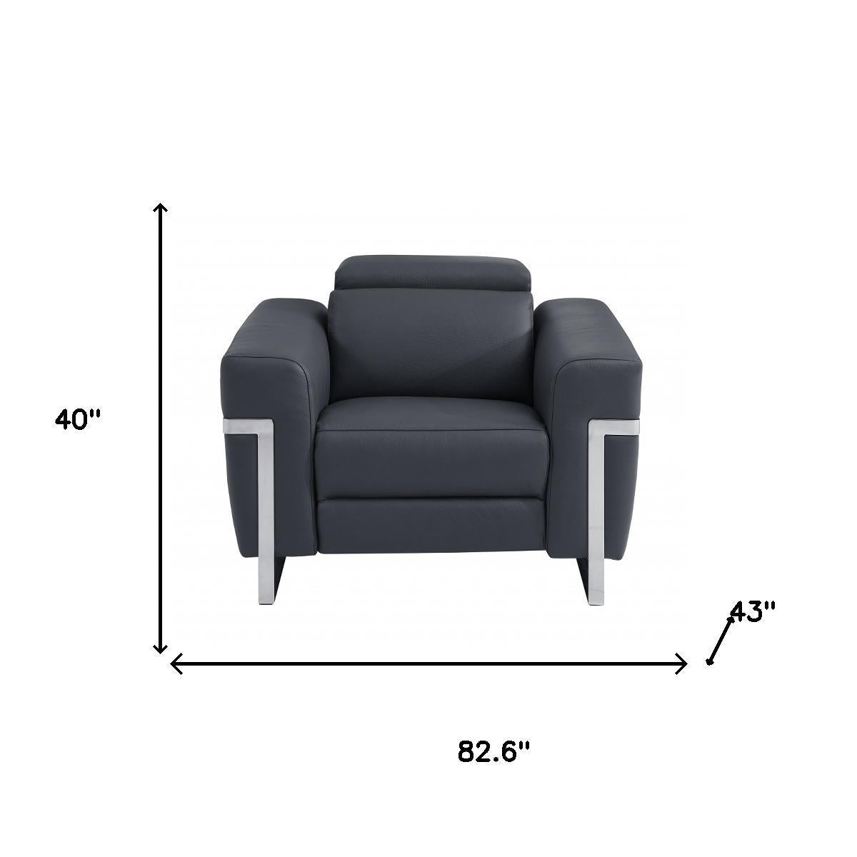 Three Piece Indoor Dark Gray Italian Leather Six Person Seating Set