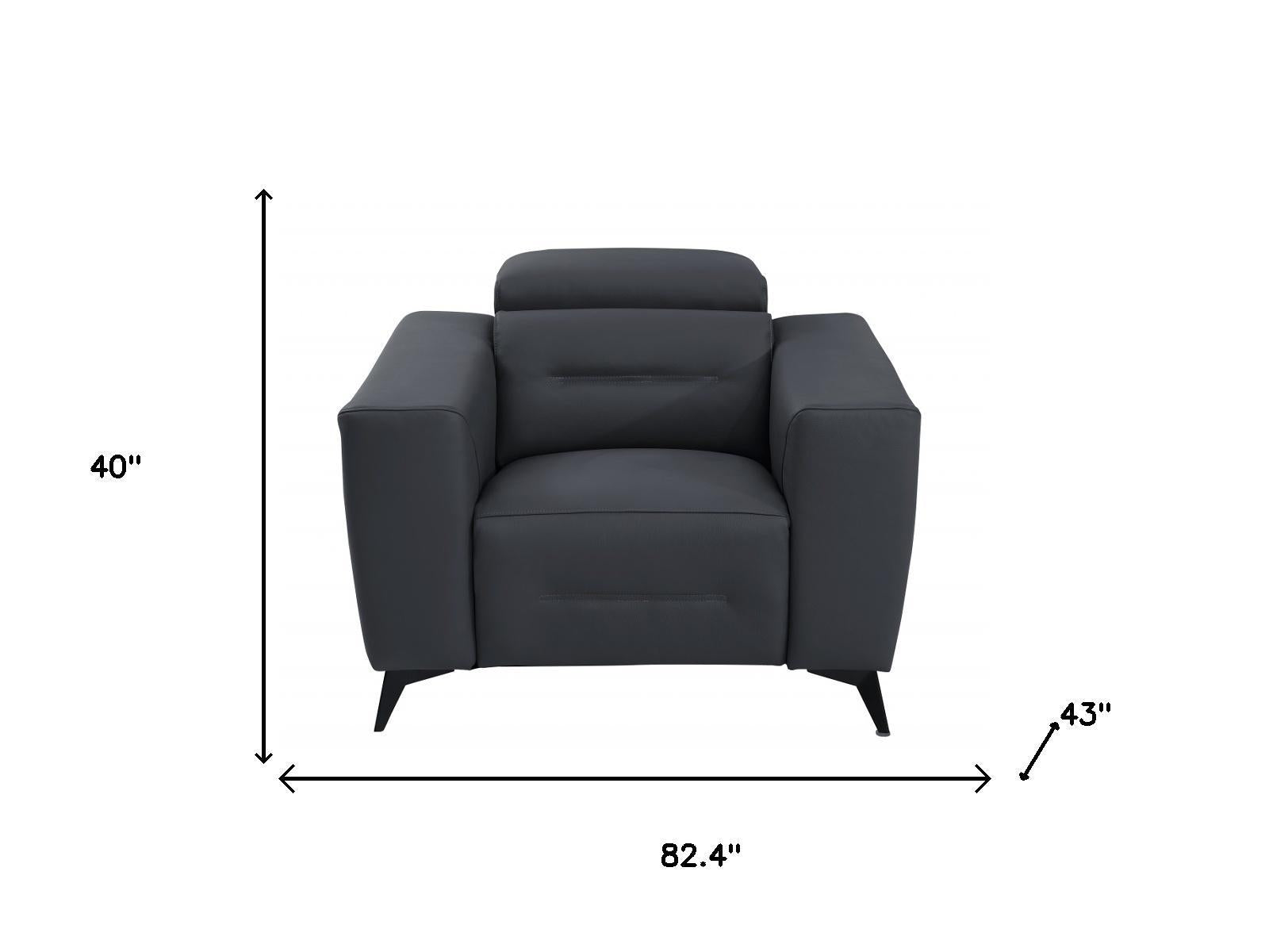 Three Piece Indoor Dark Gray Italian Leather Six Person Seating Set