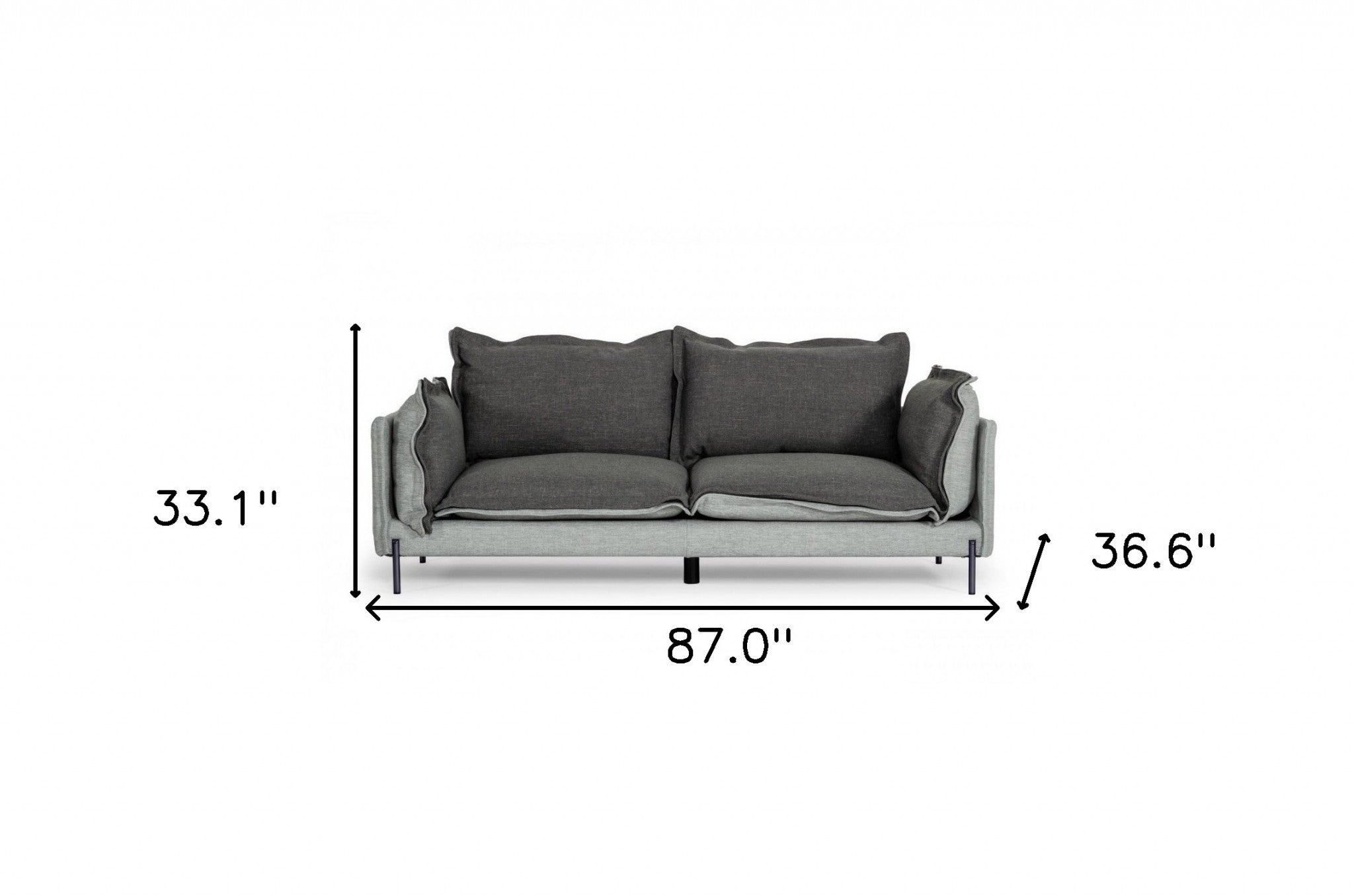 87" Dark Gray Polyester Blend Sofa With Silver Legs