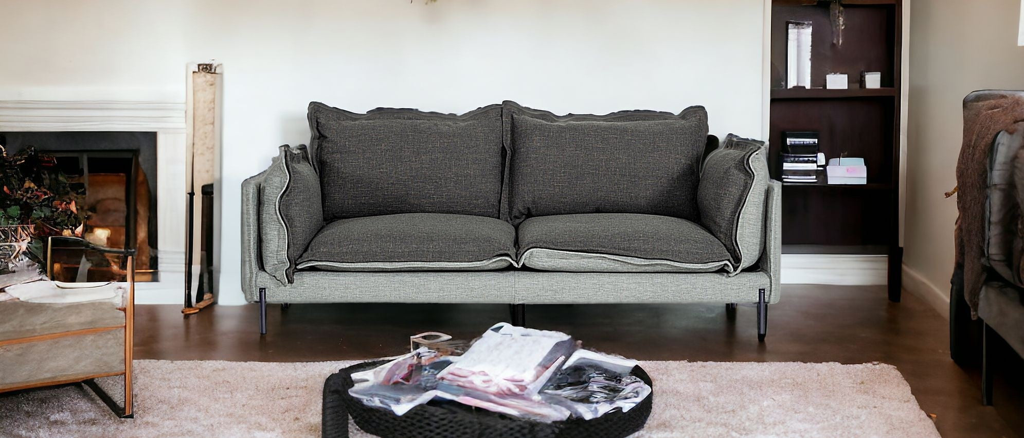 Modern 87" Two Tone Grey Sofa With Reversible Cushions