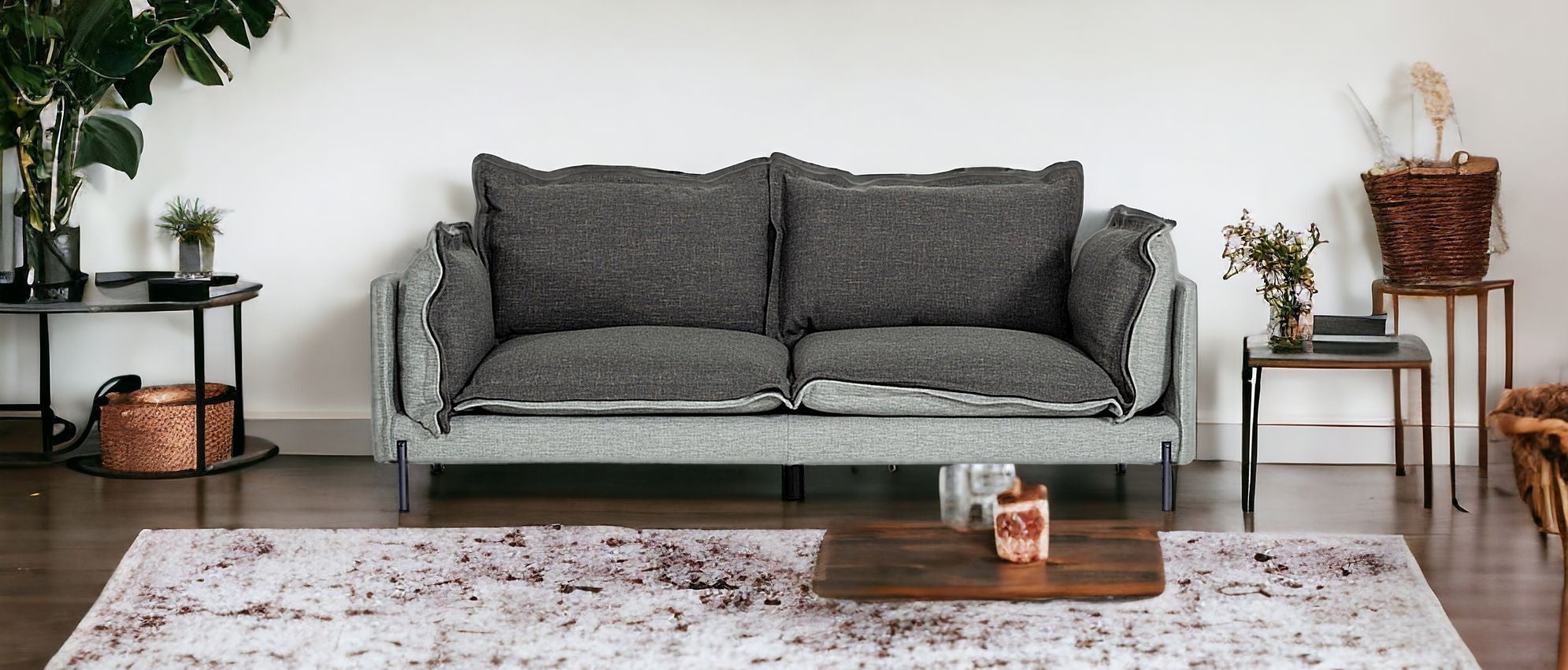 Modern 87" Two Tone Grey Sofa With Reversible Cushions