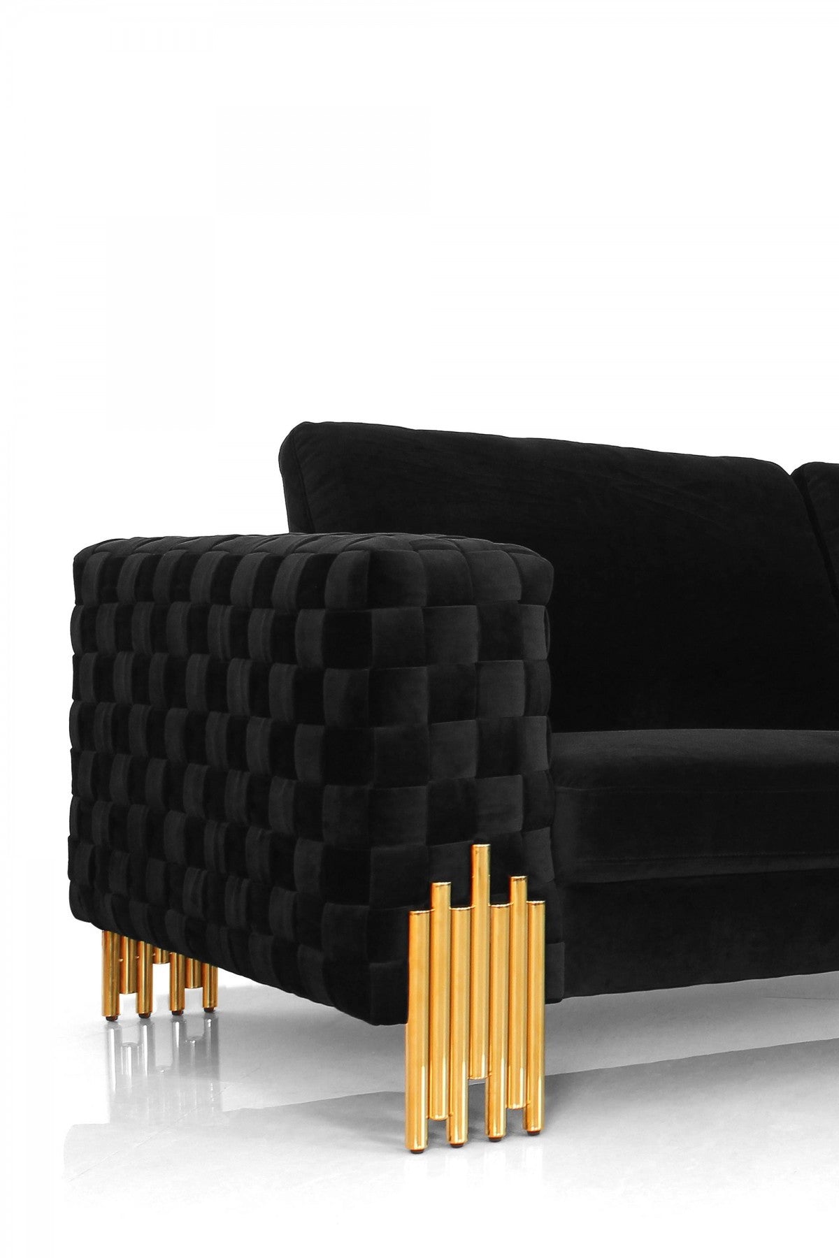 95" Black Velvet Sofa With Gold Legs