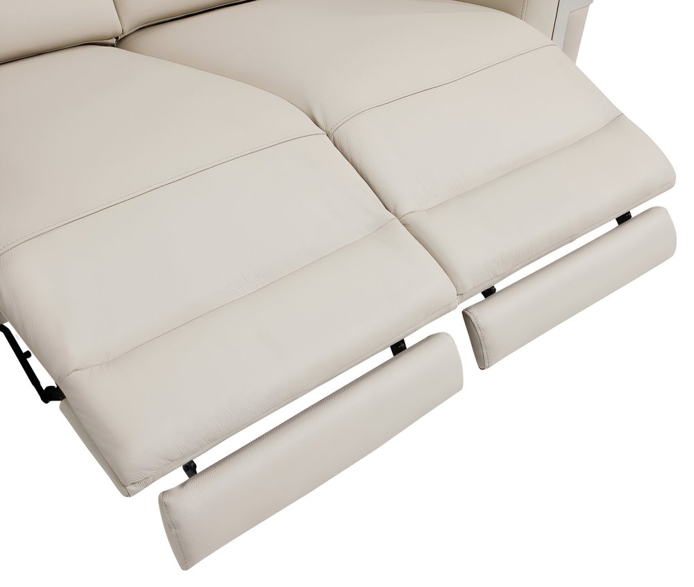 83" White Italian Leather USB Reclining Sofa With Black Legs