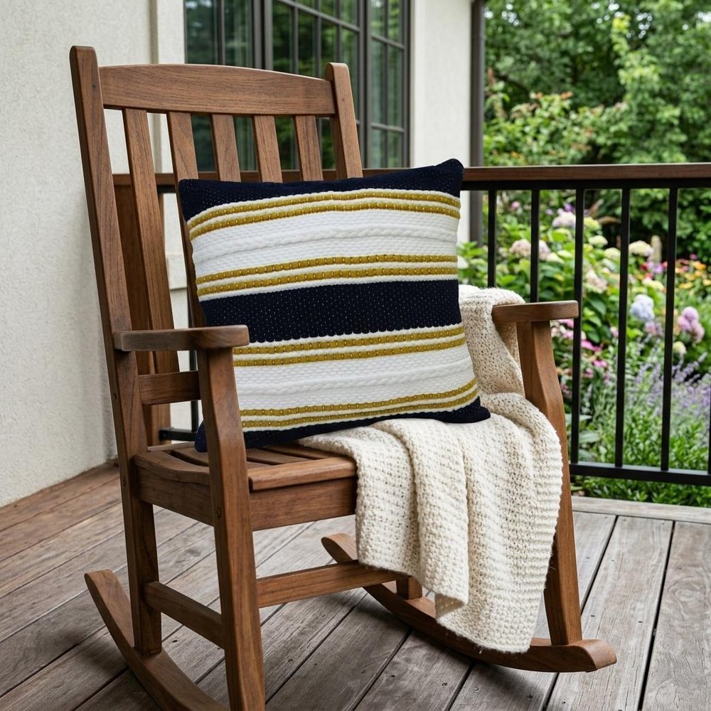 18" X 18" Black And Yellow Zippered Striped Indoor Outdoor Throw Pillow