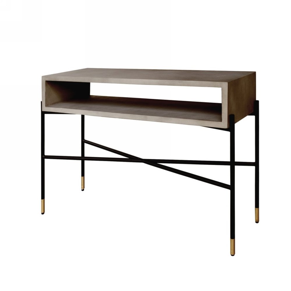 45" Gray and Black Concrete and Iron Console Table
