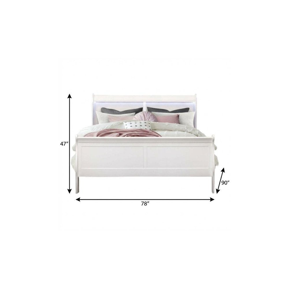 White Carved Geometric Wood King Bed Frame