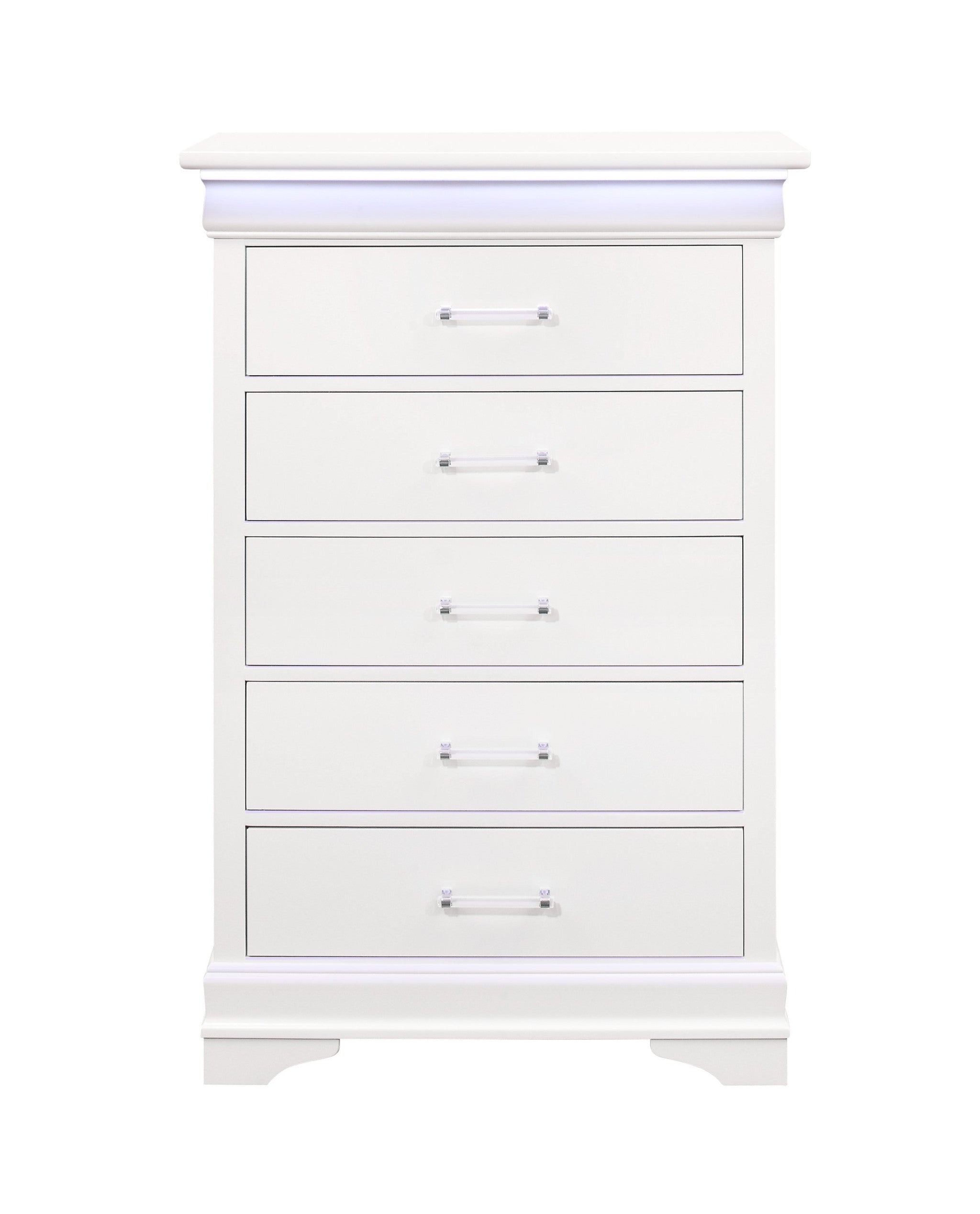 16" White Solid Wood Five Drawer Chest with LED Lighting