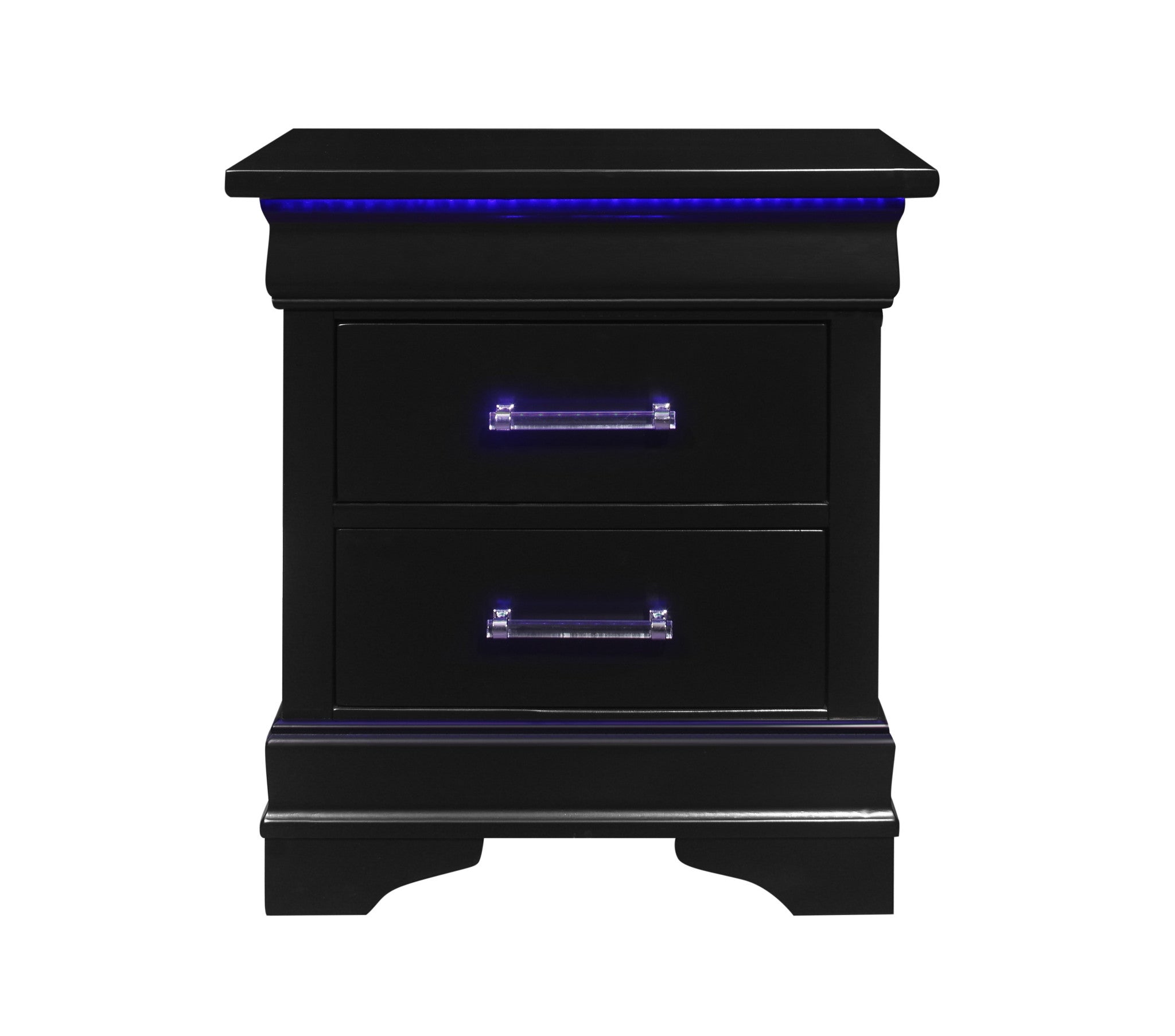 24" Black Two Drawer Wood Lighted Nightstand