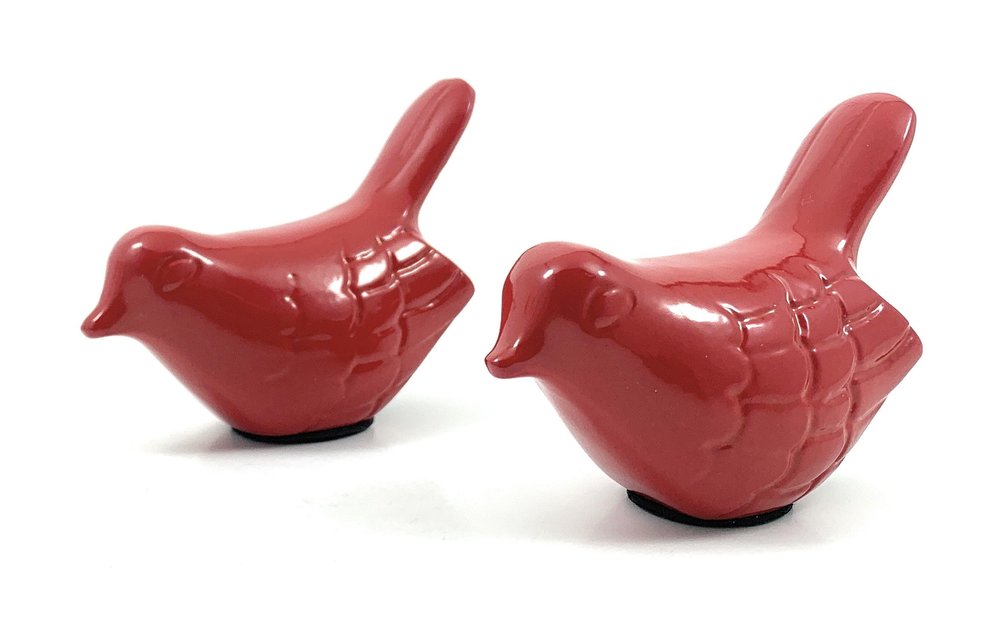 Set of Two Red Metal Bird Tabletop Sculpture