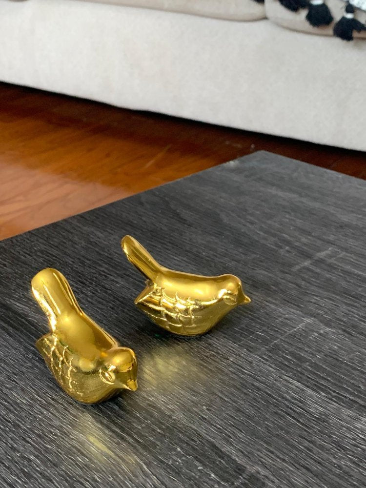 Set of Two Gold Metal Bird Tabletop Sculpture