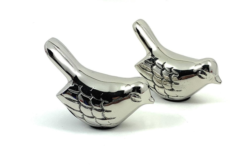 Set of Two Silver Metal Bird Tabletop Sculpture