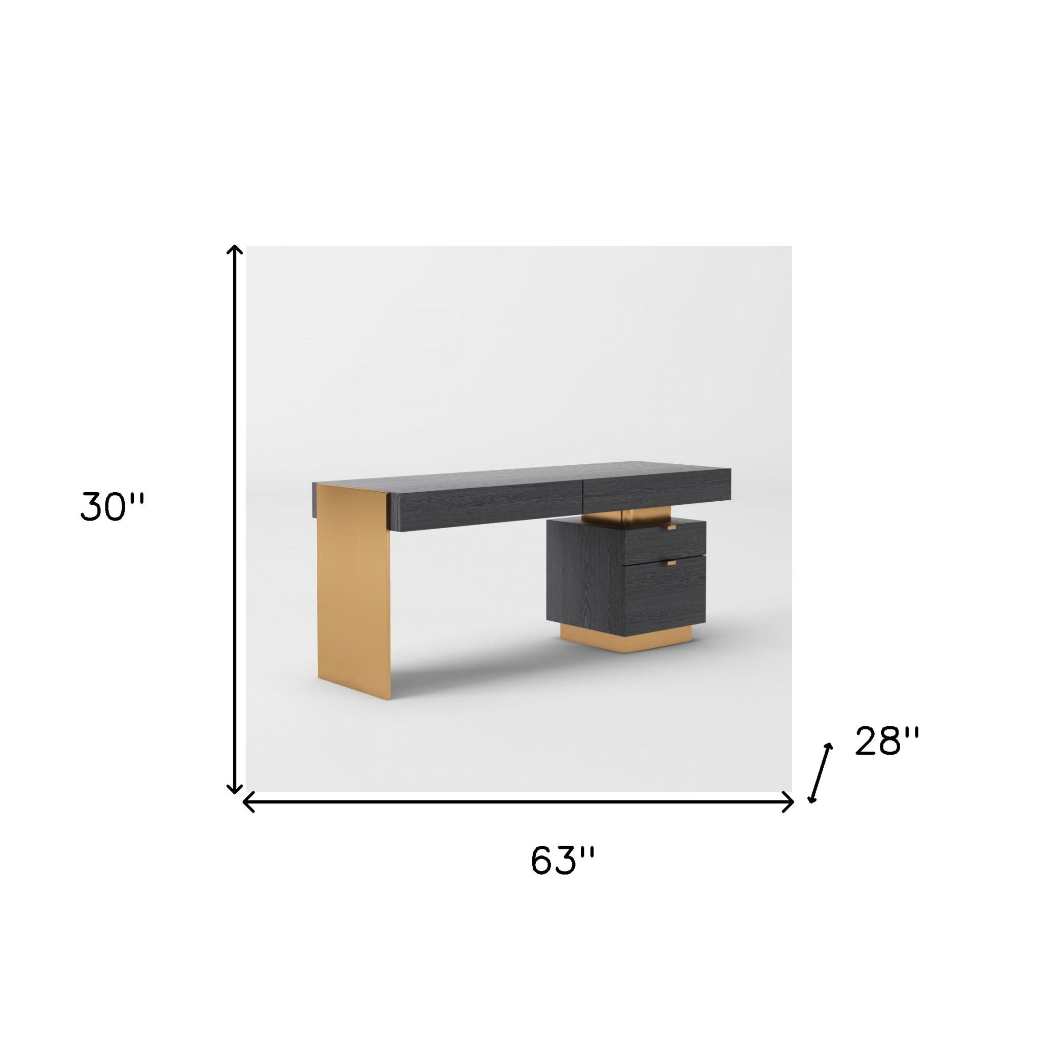 63" Grey Elm Manufactured Wood Rectangular Writing Desk With Four Drawers