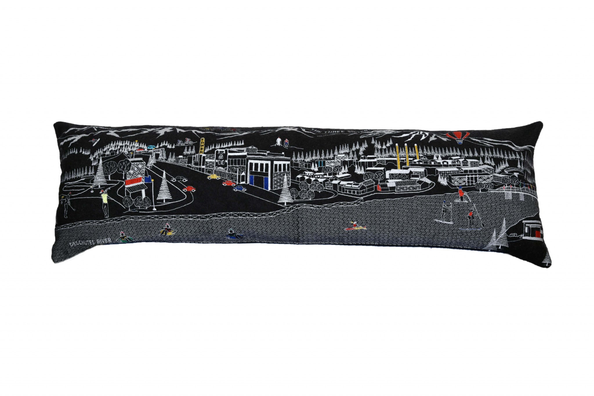 14" X 45" Dark Gray And White Bend Nighttime Skyline Lumbar Decorative Pillow