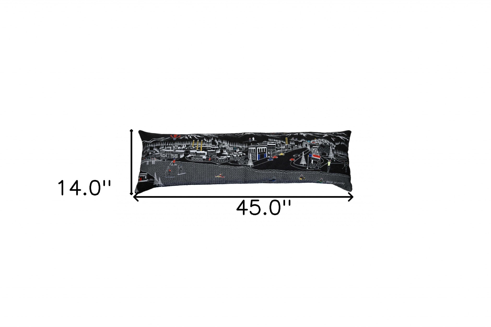 14" X 45" Dark Gray And White Bend Nighttime Skyline Lumbar Decorative Pillow